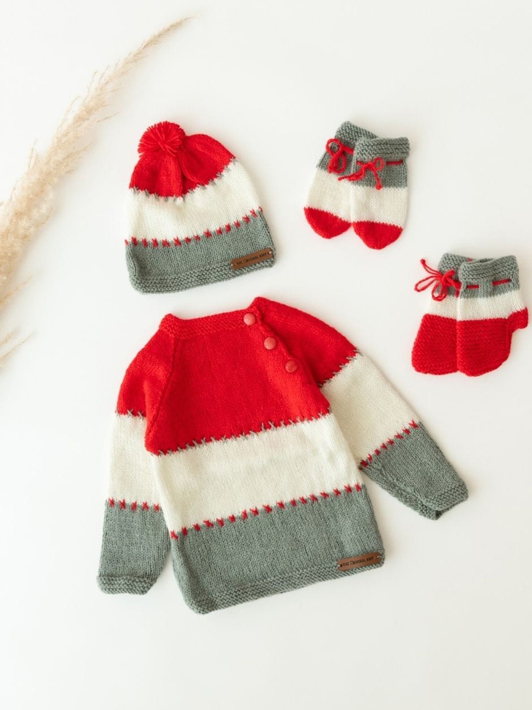 

The Original Knit Unisex Kids Red & White Colourblocked Pullover