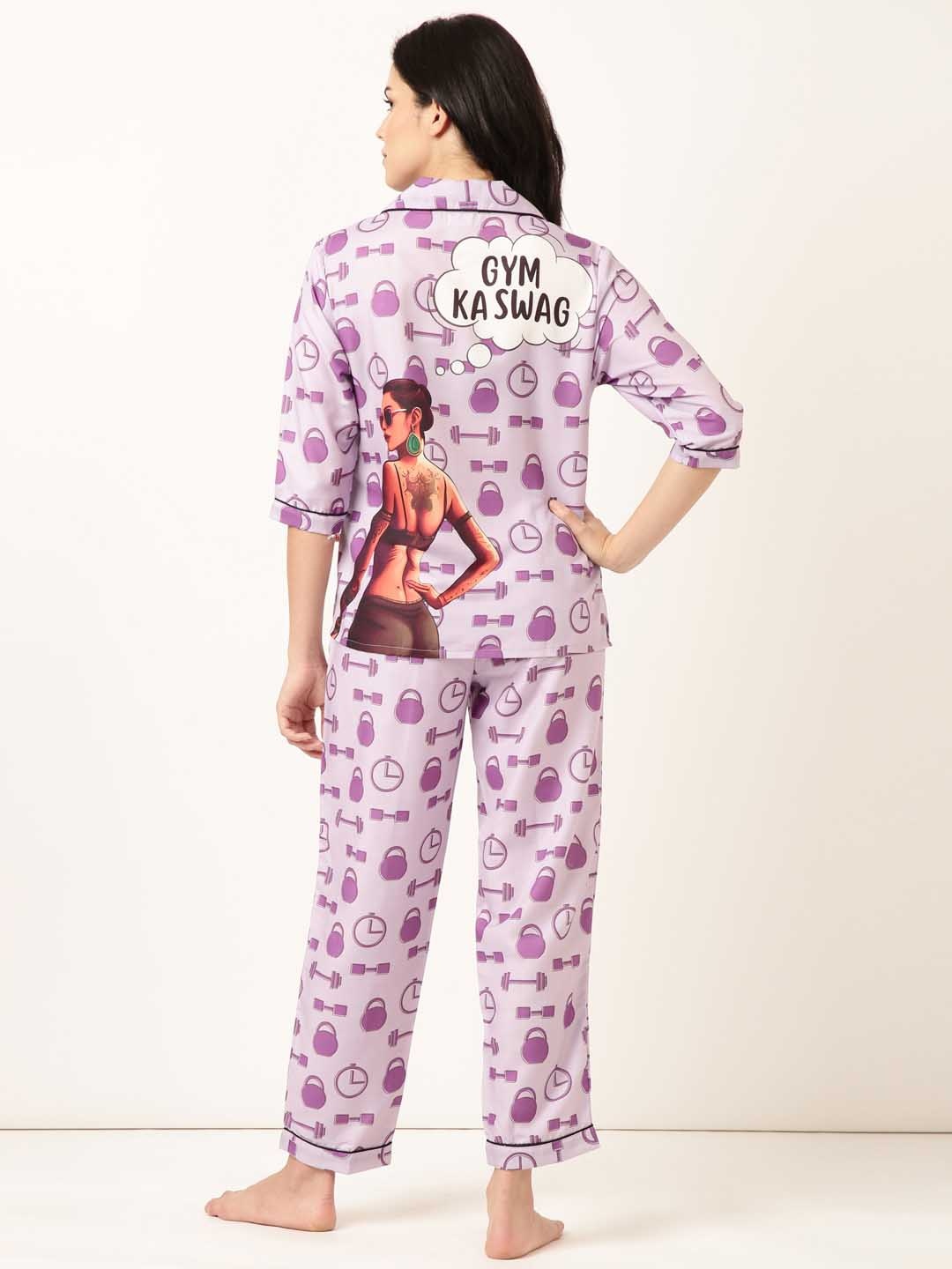 

Bannos Swagger Conversational Printed Shirt With Pyjamas, Violet