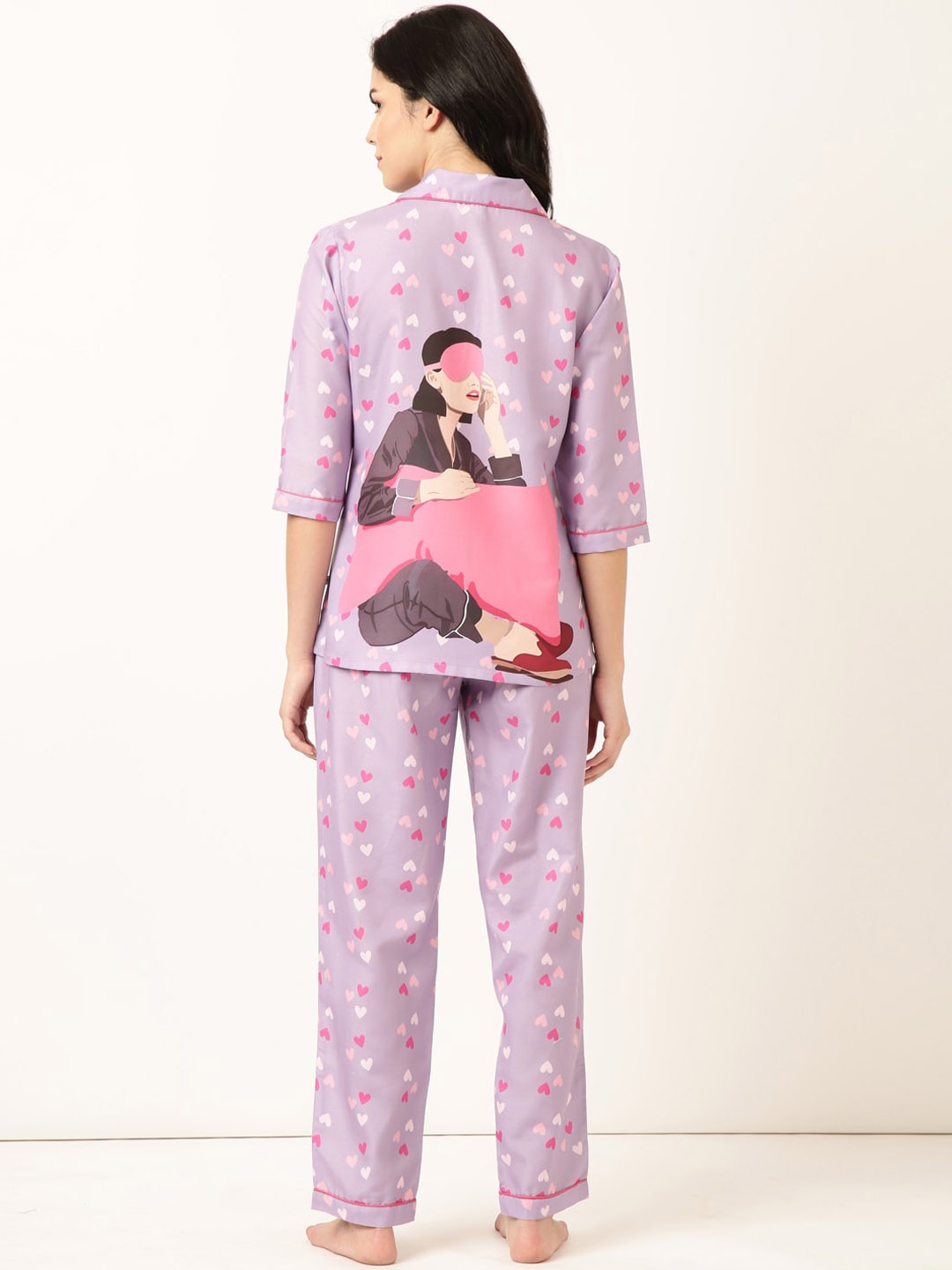 

Bannos Swagger Purple Conversational Printed Shirt With Pyjamas