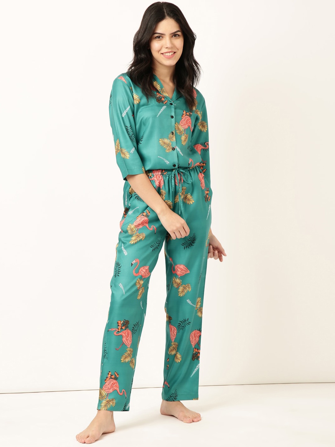 

Bannos Swagger Green Graphic Printed Shirt With Pyjamas