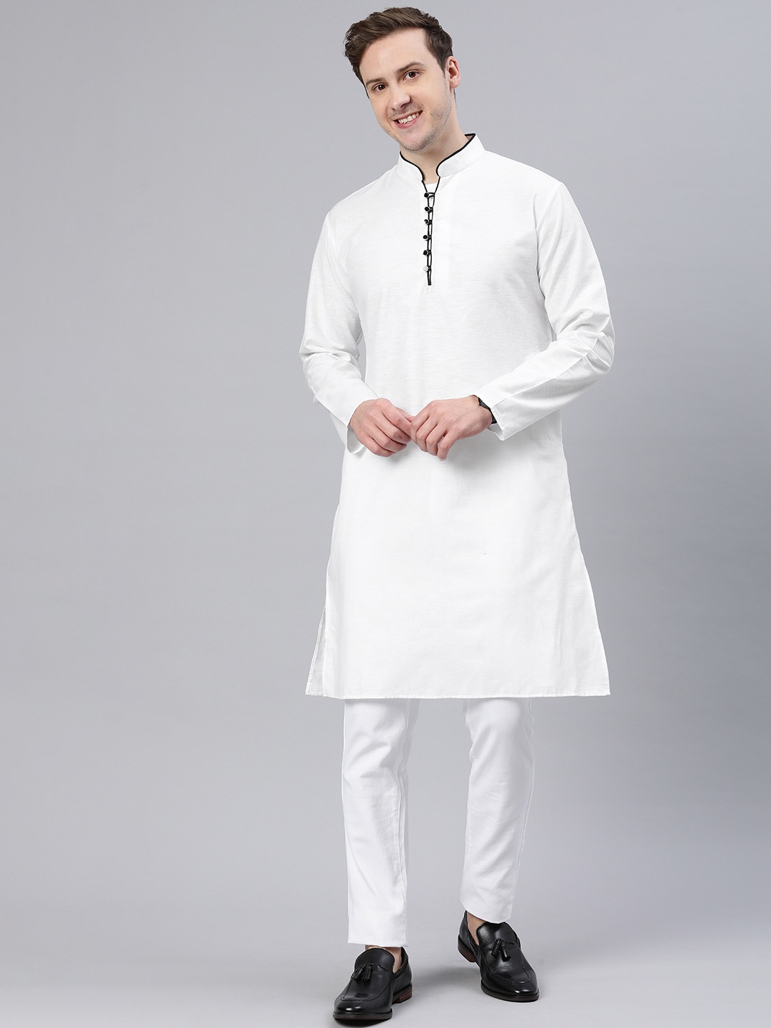 

Majestic Man Mandarin Collar Woven Design Kurta, White