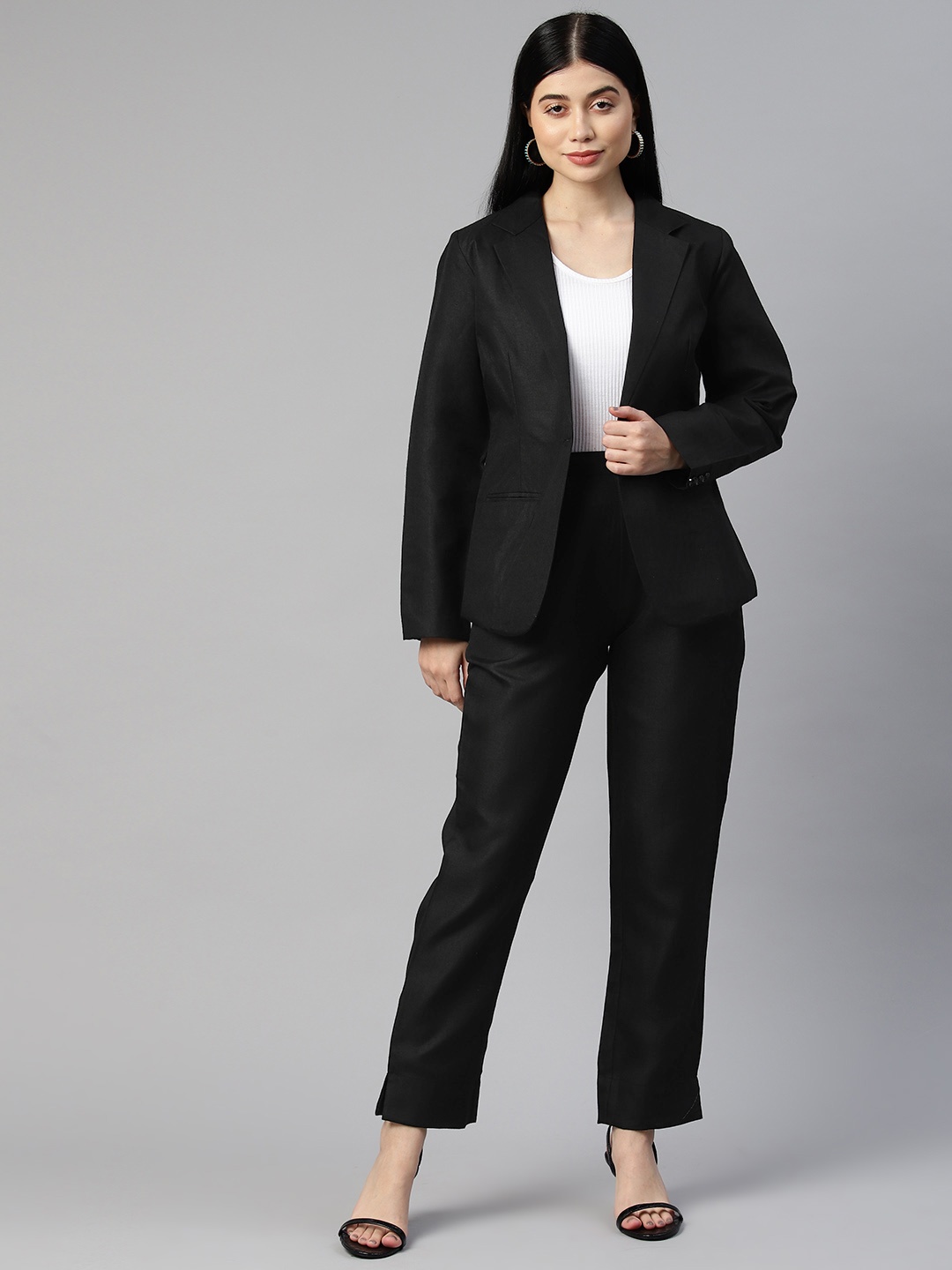

Cottinfab Women Cotton Blazers with Trousers, Black