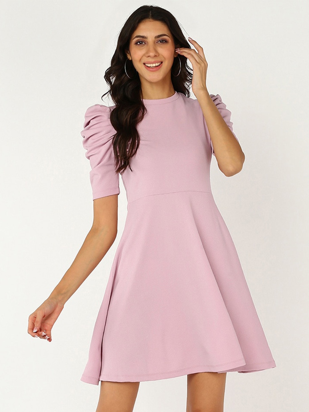 

Mast & Harbour Puff Sleeve Fit & Flare Dress, Pink