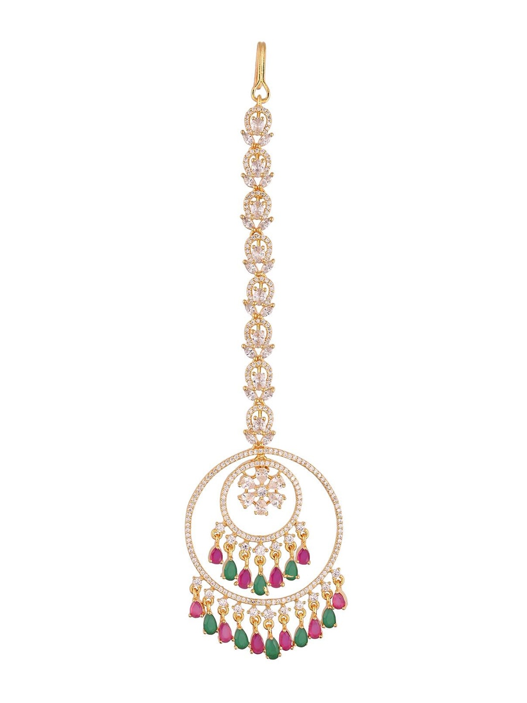 

RATNAVALI JEWELS Gold-Plated American Diamond-Studded Maang Tikka