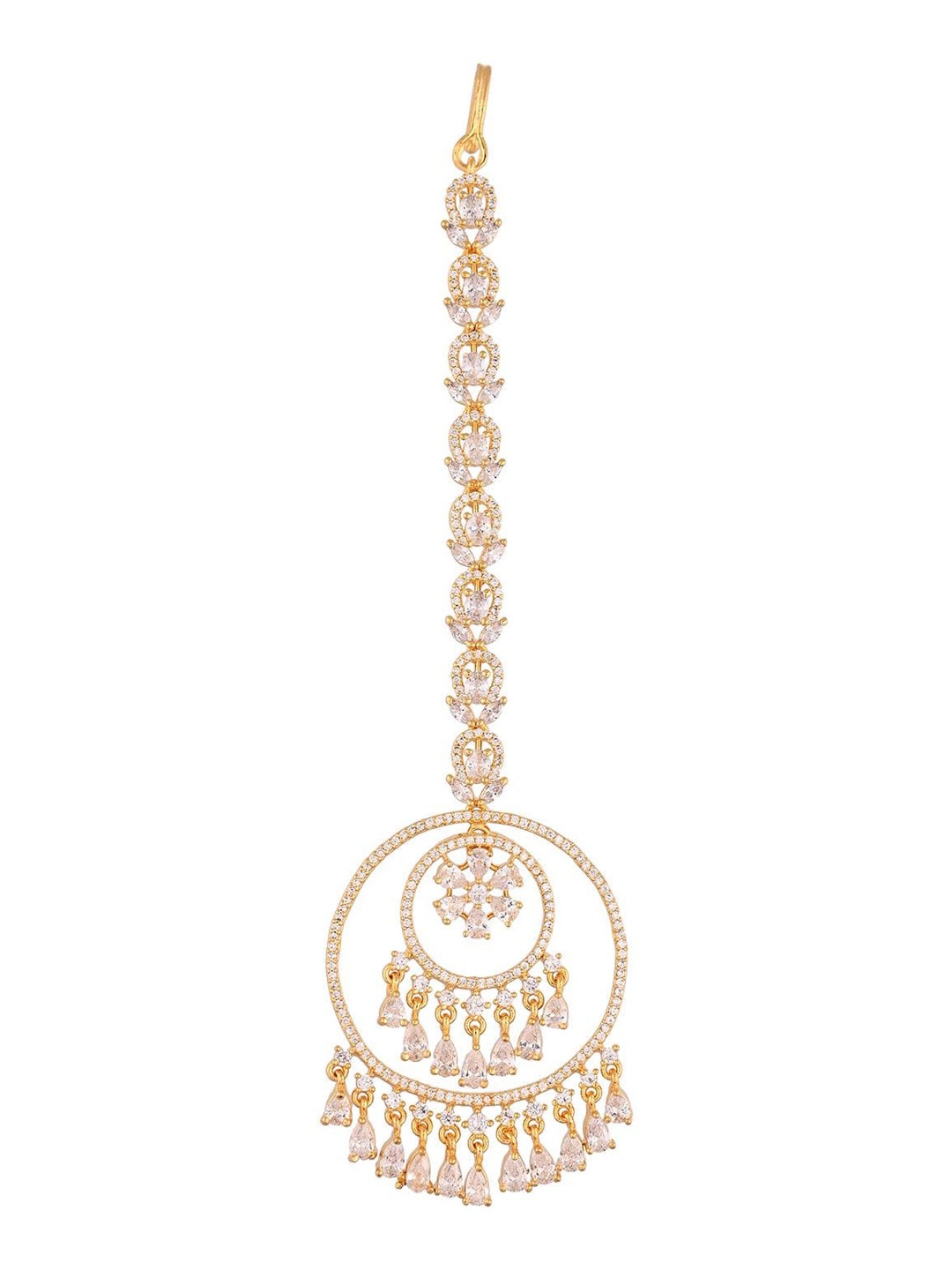 

RATNAVALI JEWELS Gold-Plated American Diamond-Studded Maang Tikka