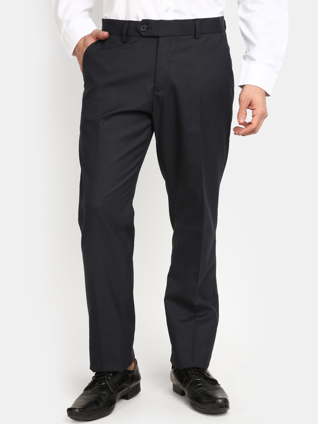 

J White by Vmart Men Slim Fit Mid-rise Cotton Formal Trousers, Navy blue