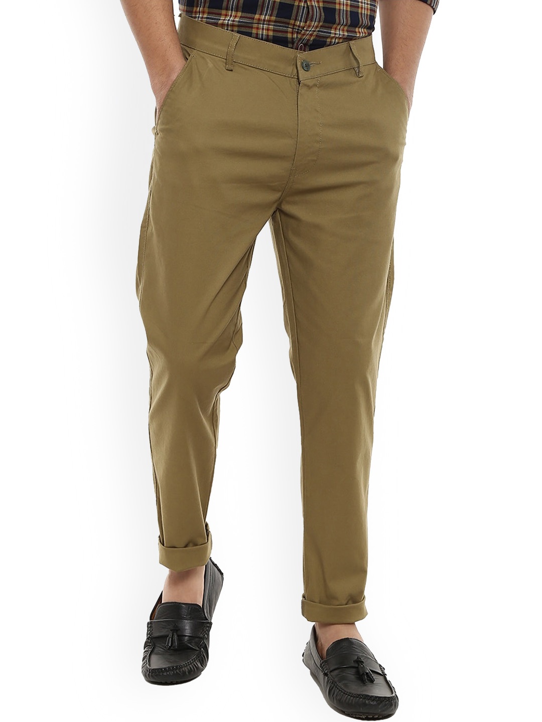 

V-Mart Men Regular Fit Cotton Chinos, Olive