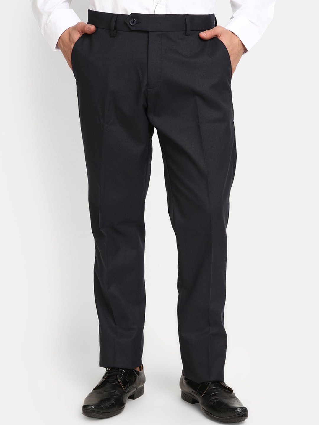 

J White by Vmart Men Mid-Rise Slim Fit Cotton Formal Trousers, Navy blue