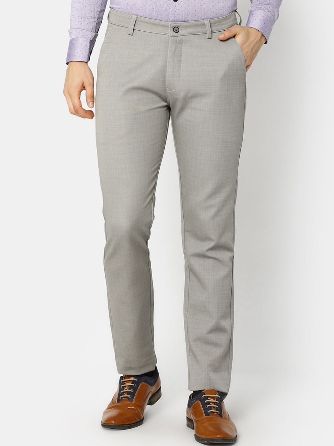 

V-Mart Men Checked Slim Fit Mid-Rise Cotton Chinos Trousers, Beige