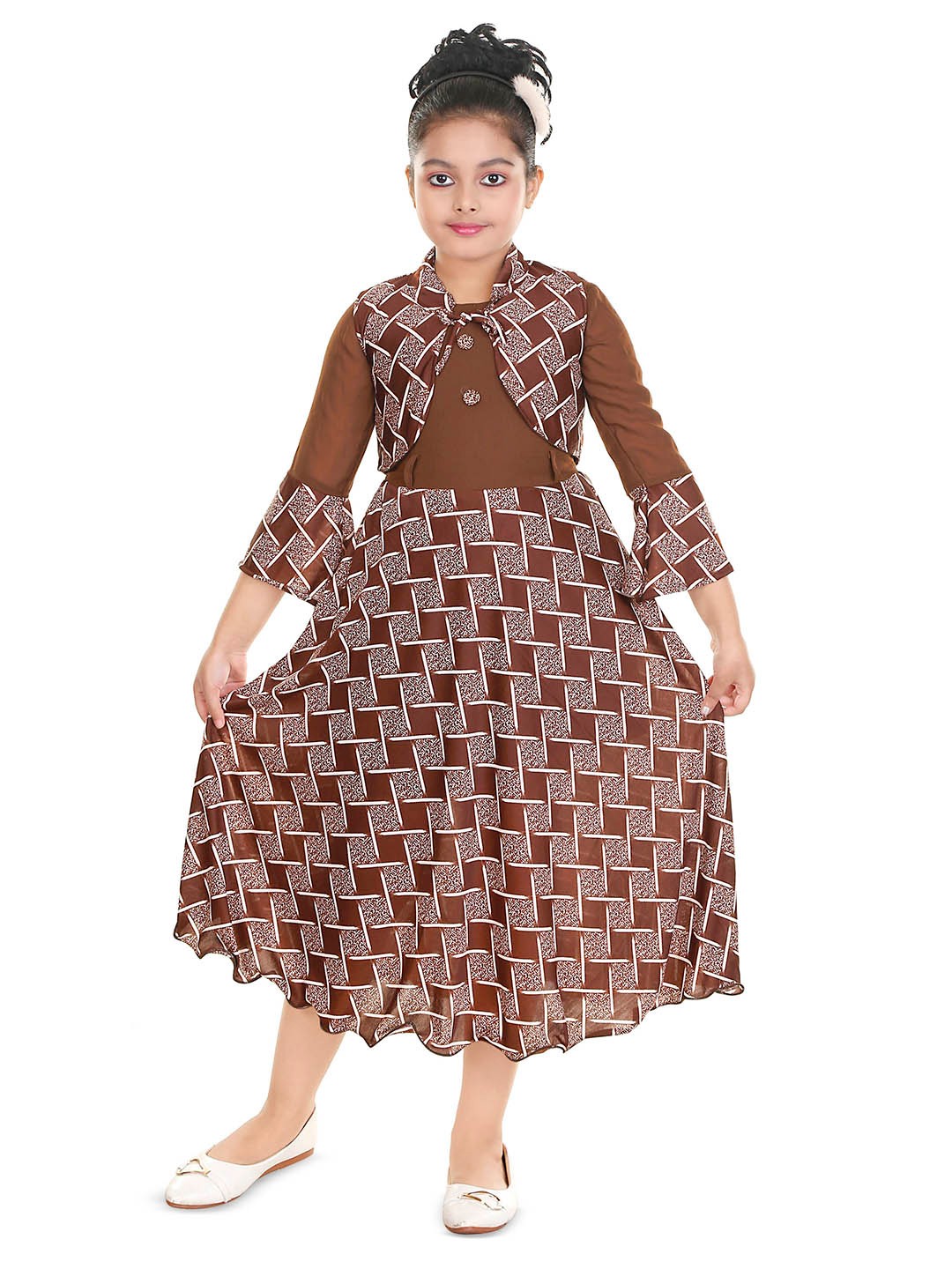 

BAESD Geometric Printed Fit & Flare Midi Dress, Brown
