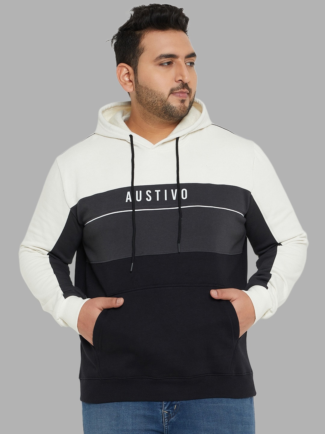 

AUSTIVO Colourblocked Hooded Pullover, Off white