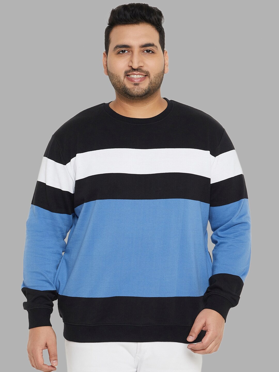 

AUSTIVO Plus Size Colourblocked Hooded Pullover, Black