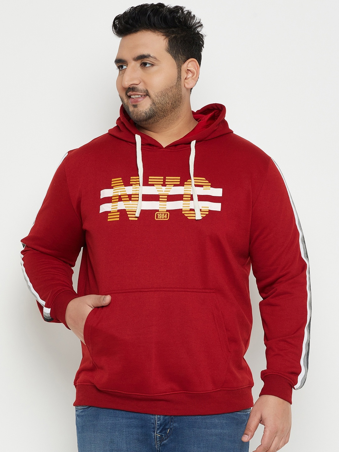 

AUSTIVO Typography Printed Hooded Pullover, Red