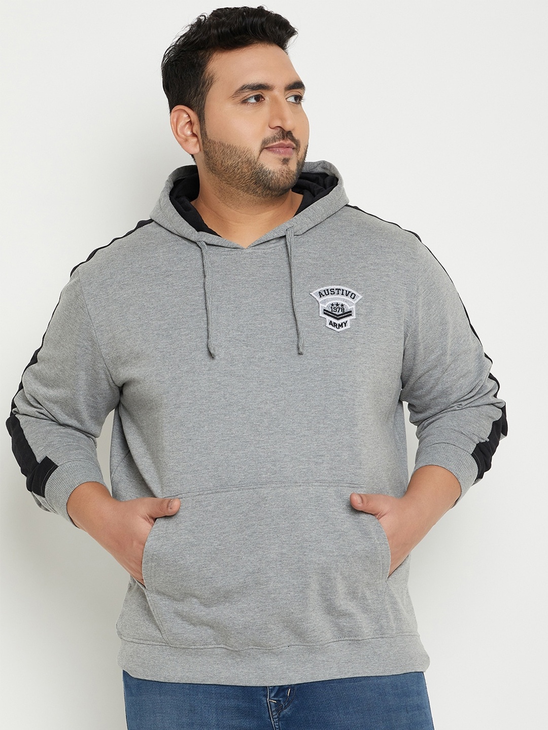 

AUSTIVO Plus Size Long Sleeves Fleece Pullover Hooded Sweatshirt, Grey