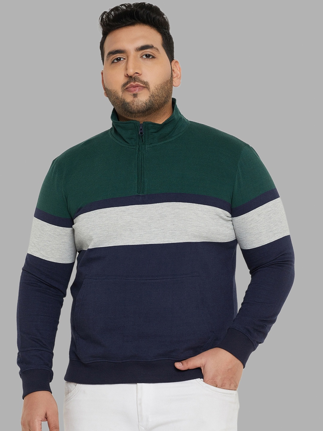 

AUSTIVO Plus Size Colourblocked Fleece Pullover, Green