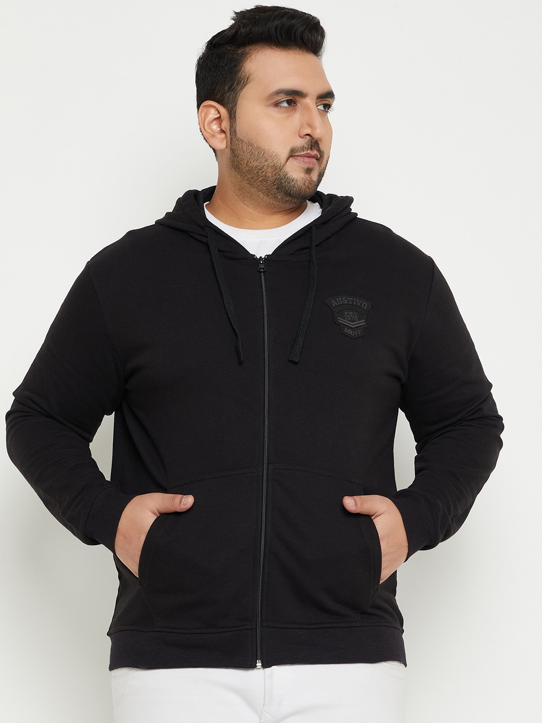 

AUSTIVO Plus Size Hooded Fleece Front-Open Sweatshirt, Charcoal