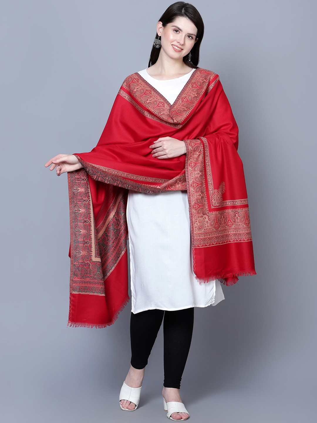

Mizash Woven Design Pure Woollen Shawl, Red