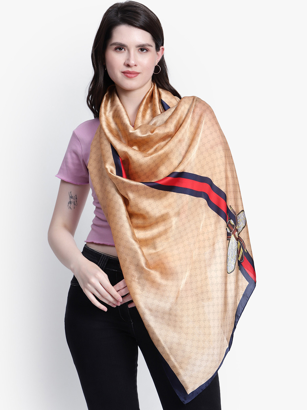 

Mizash Geometric Printed Modal Silk Stole, Beige