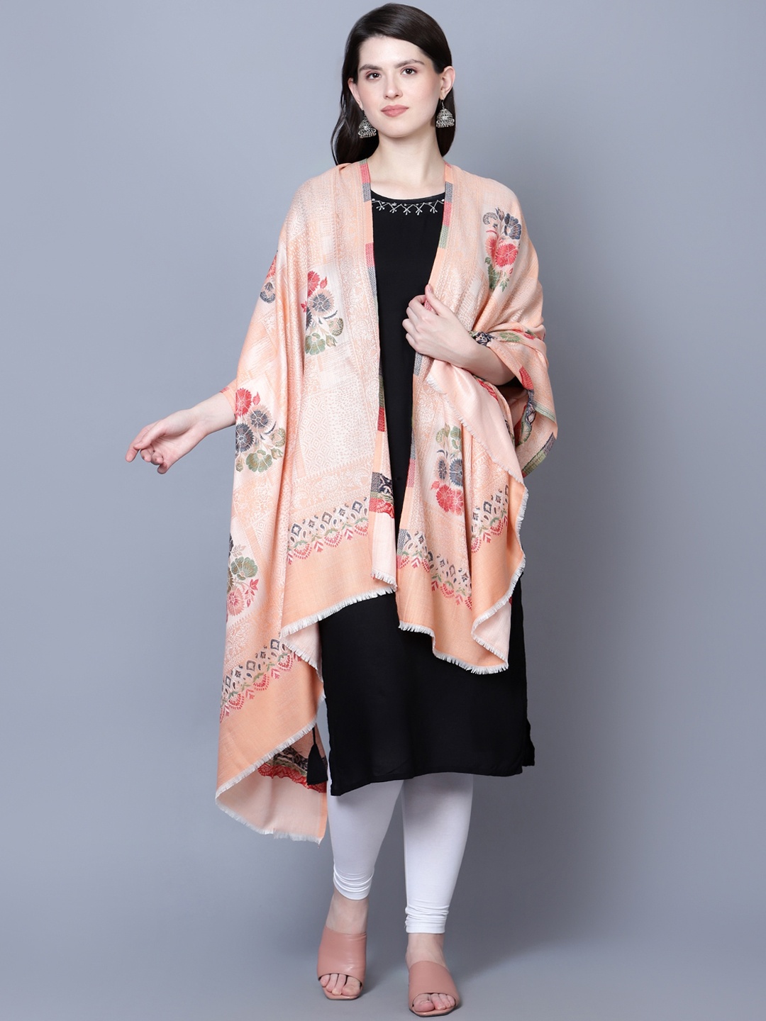 

Mizash Woven Design Woollen Shawl, Peach