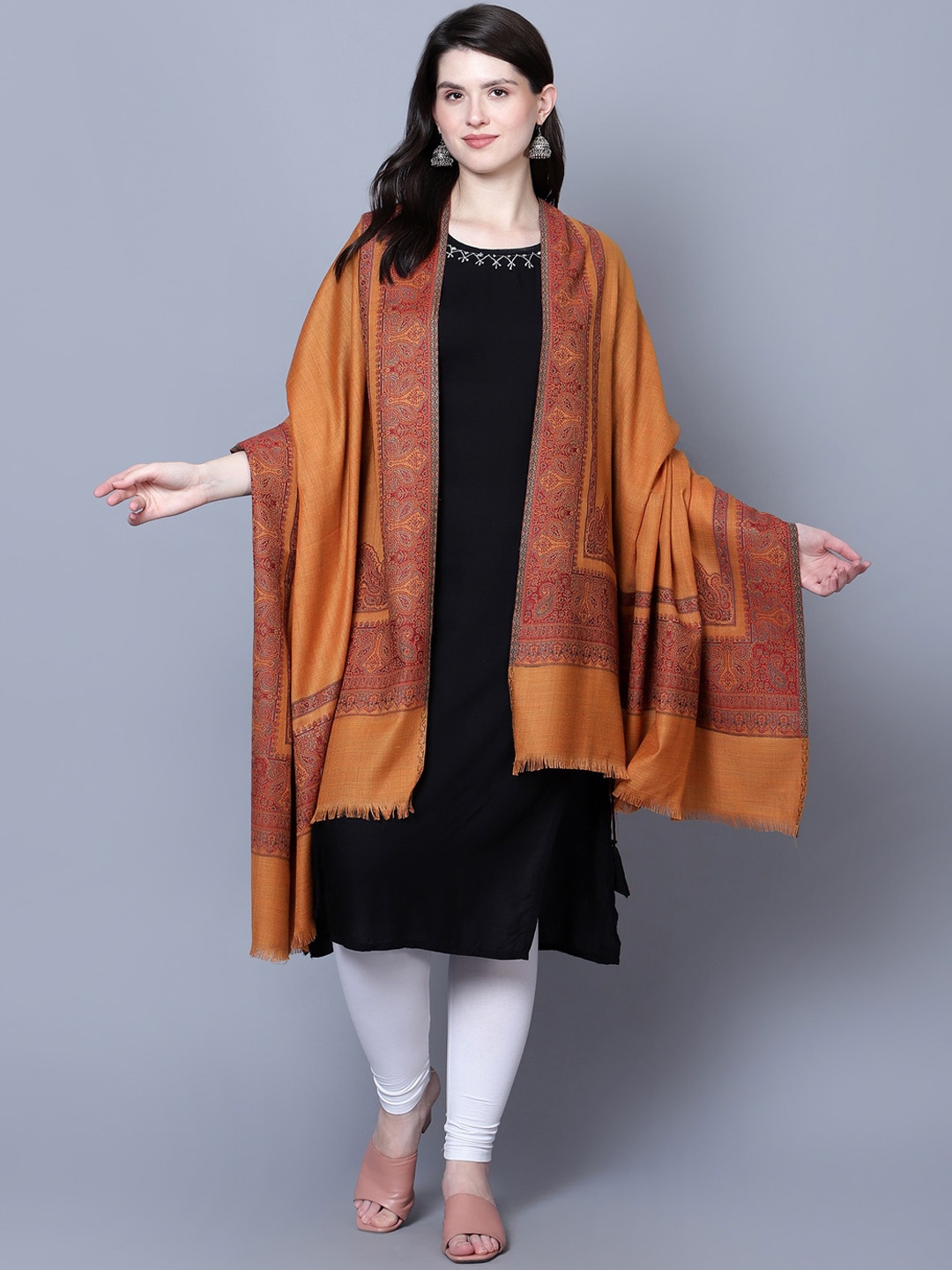 

Mizash Paisley Woven Design Woollen Shawl, Mustard