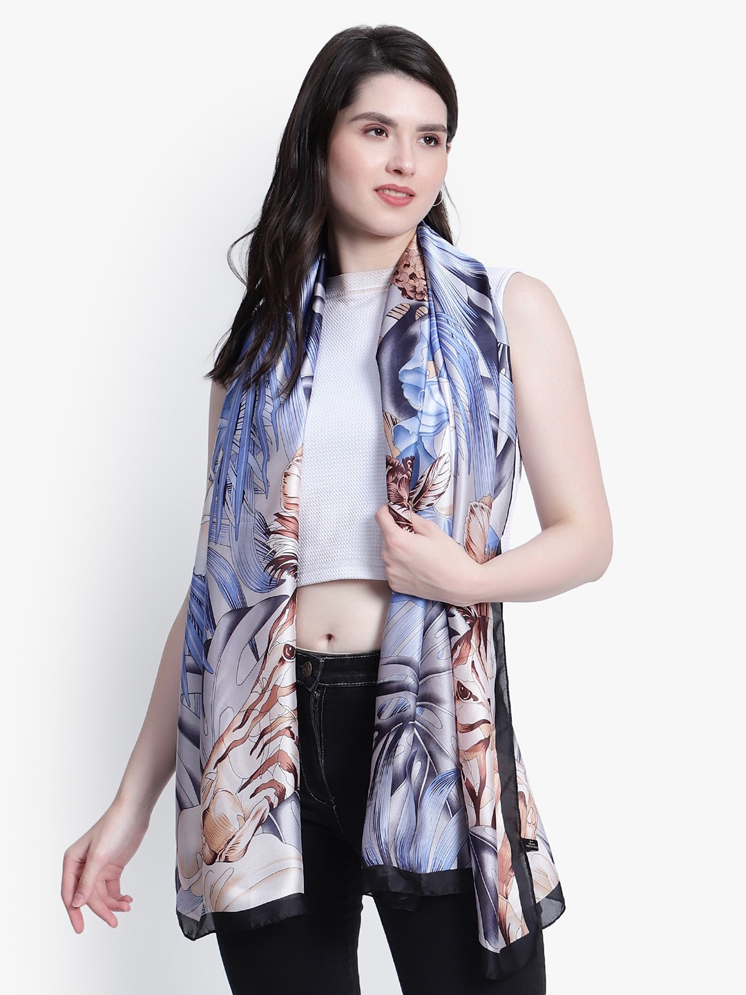

Mizash Floral Printed Shawl, Blue