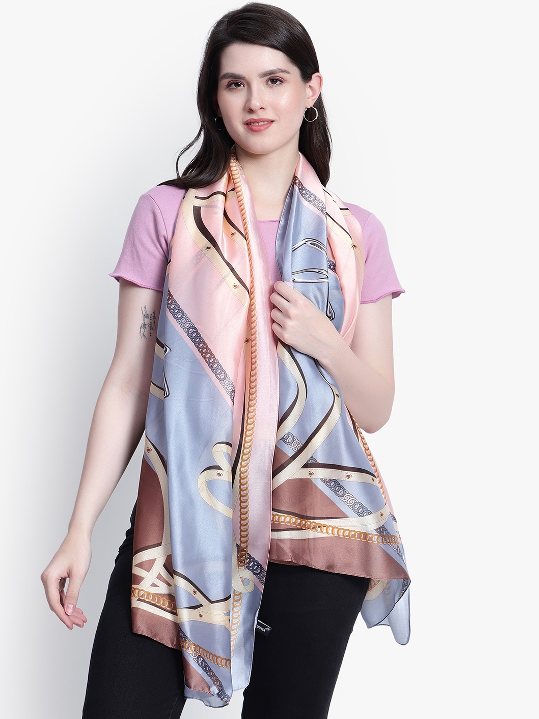 

Mizash Geometric Printed Stole, Pink