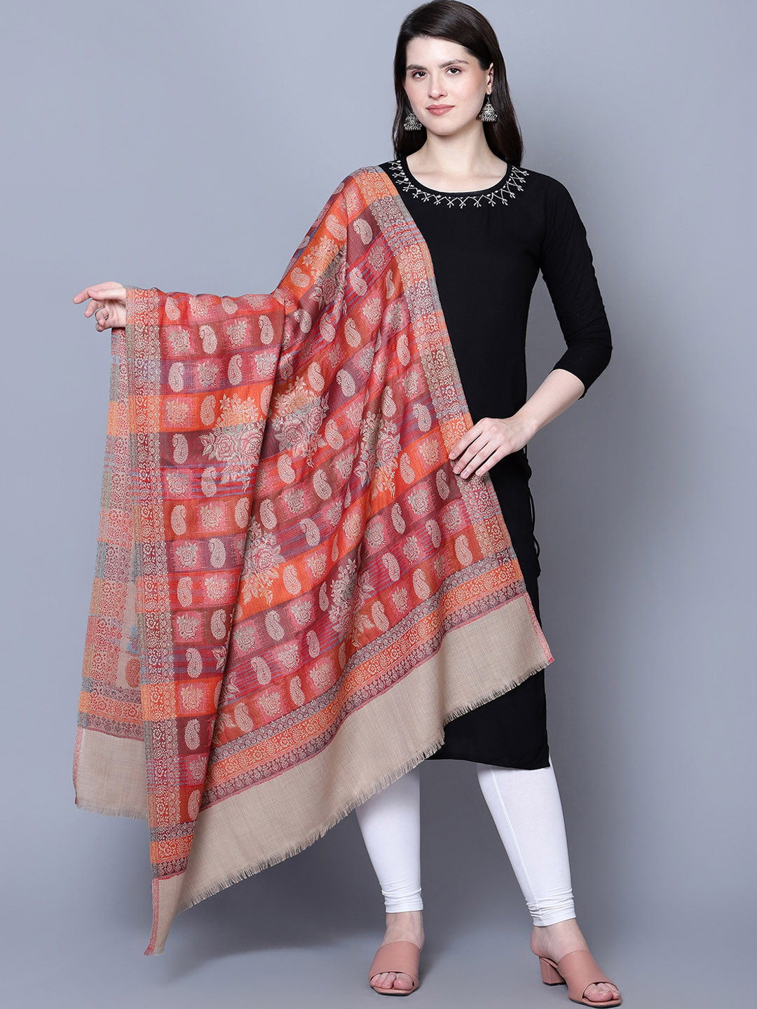 

Mizash Woven Design Woolen Shawl, Beige