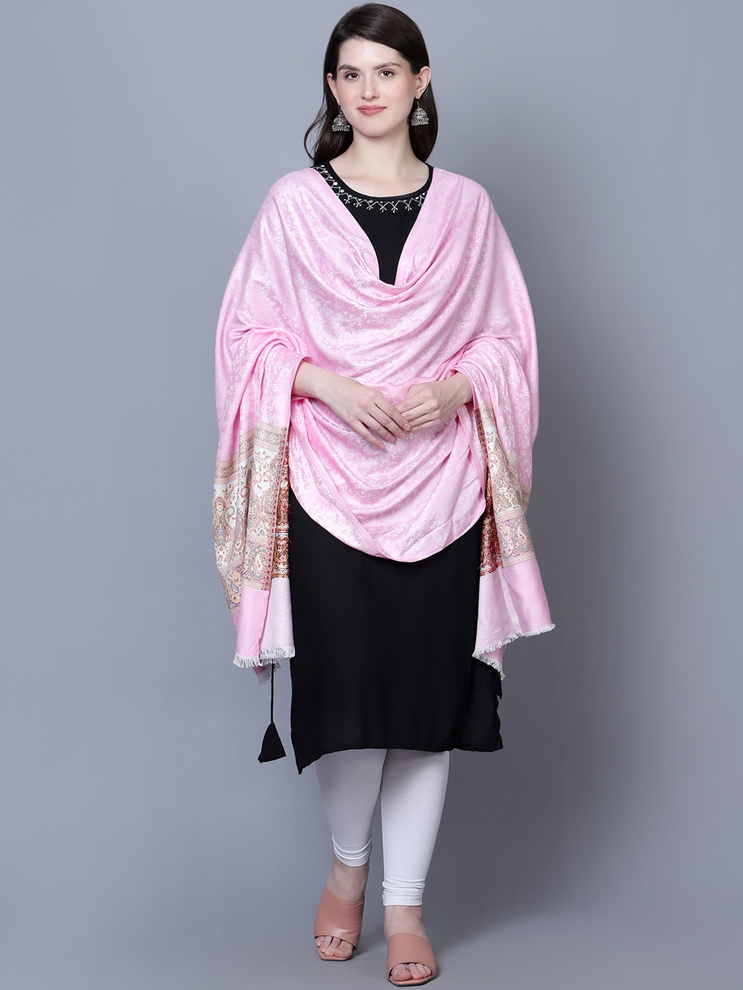 

Mizash Self-Textured Woolen Shawl, Pink