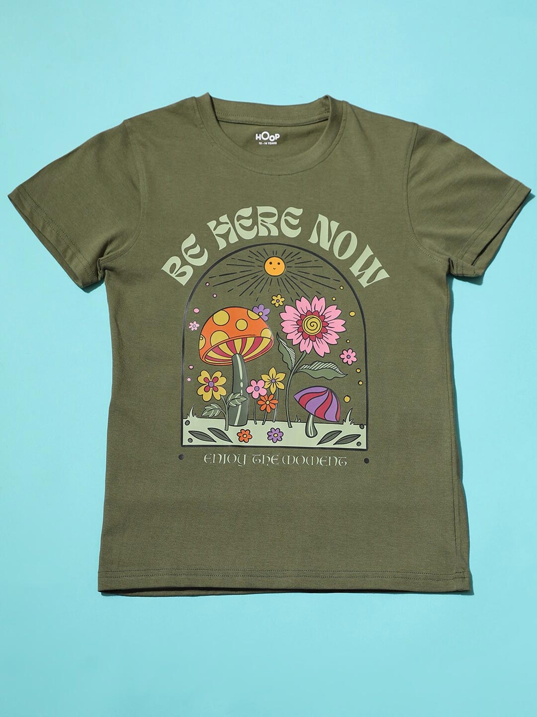 

Hoop Girls Printed Cotton T-shirt, Olive