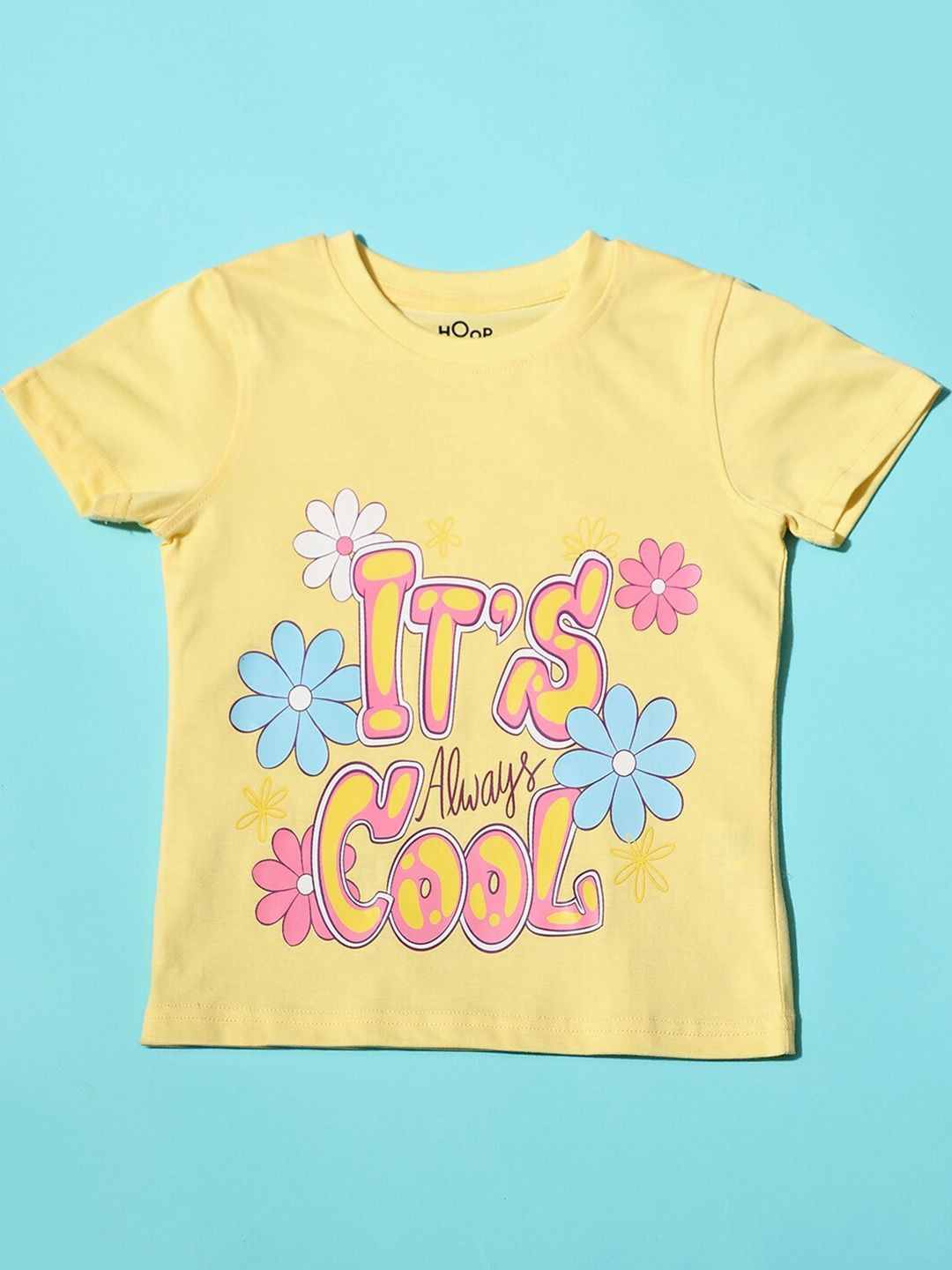 

Hoop Girls Typography Printed Cotton T-shirt, Yellow