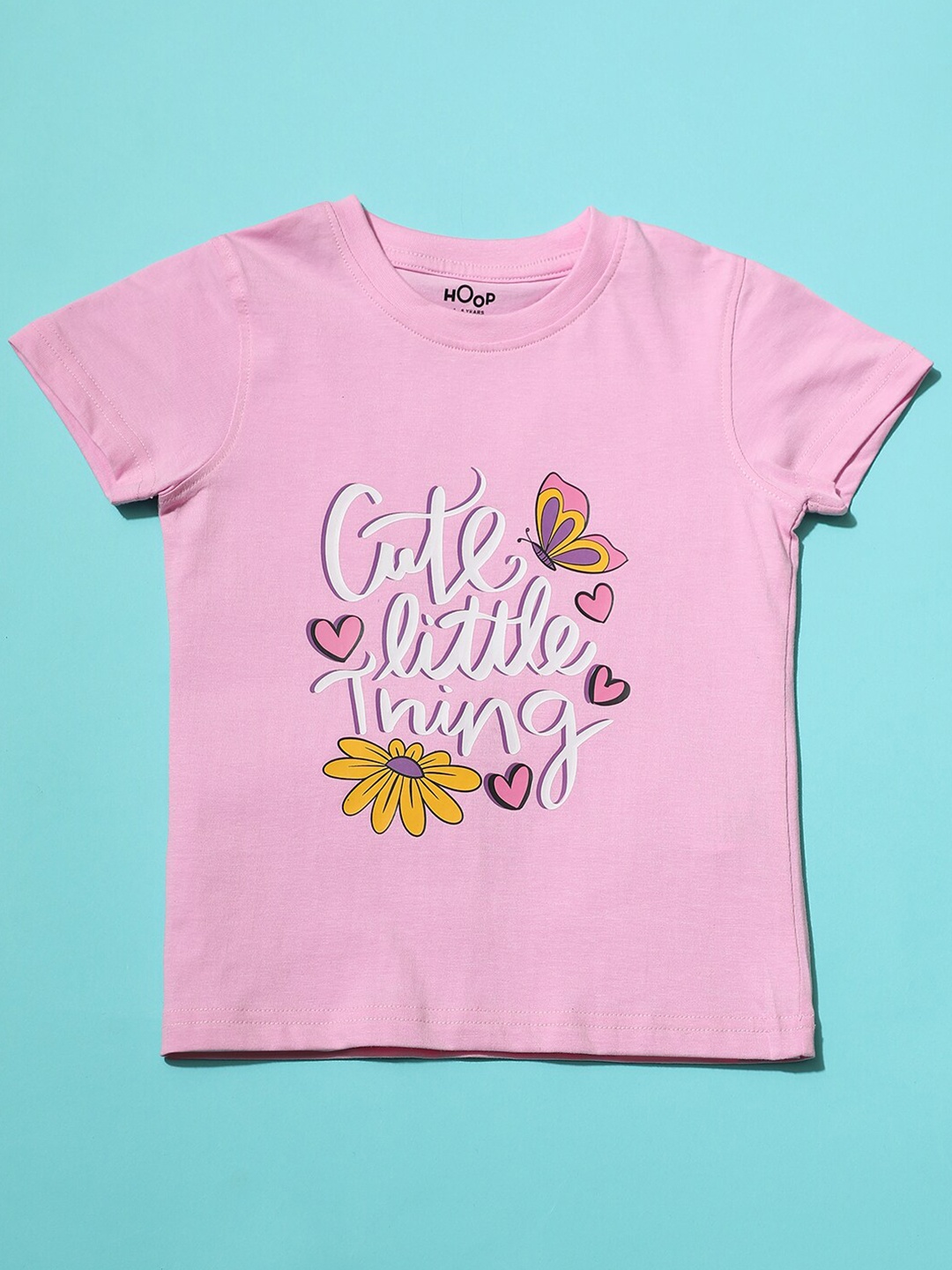 

Hoop Girls Typography Printed Cotton T-shirt, Pink