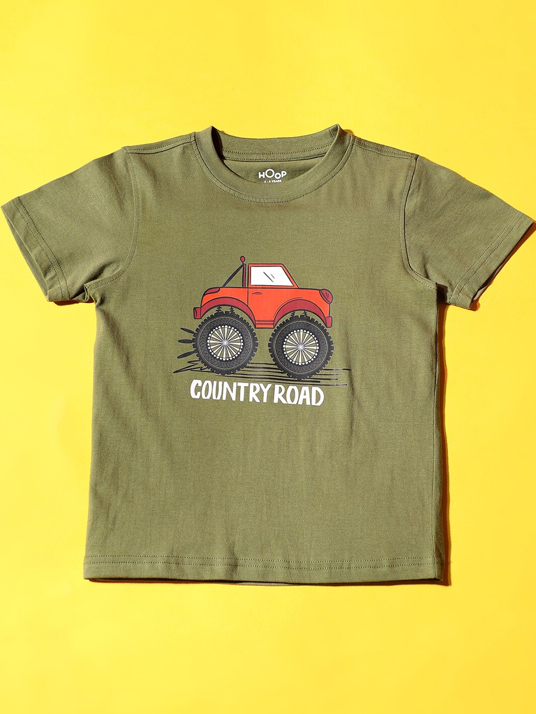 

Hoop Boys Graphic Printed Cotton T-shirt, Olive
