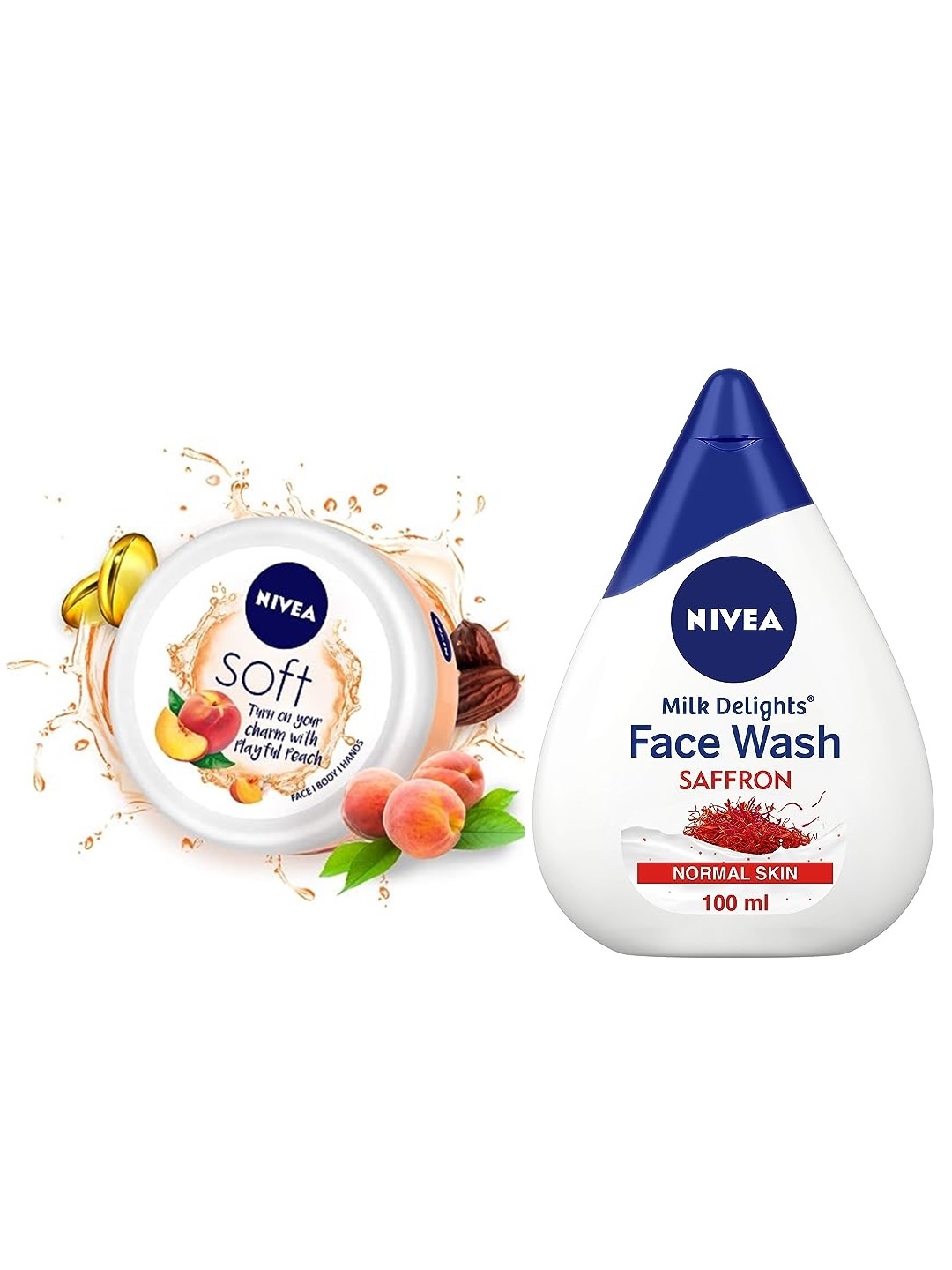 

Nivea Aftershower Combo - Playful Peach Moisturiser 200ml & Milk Delight Face Wash 100ml, White