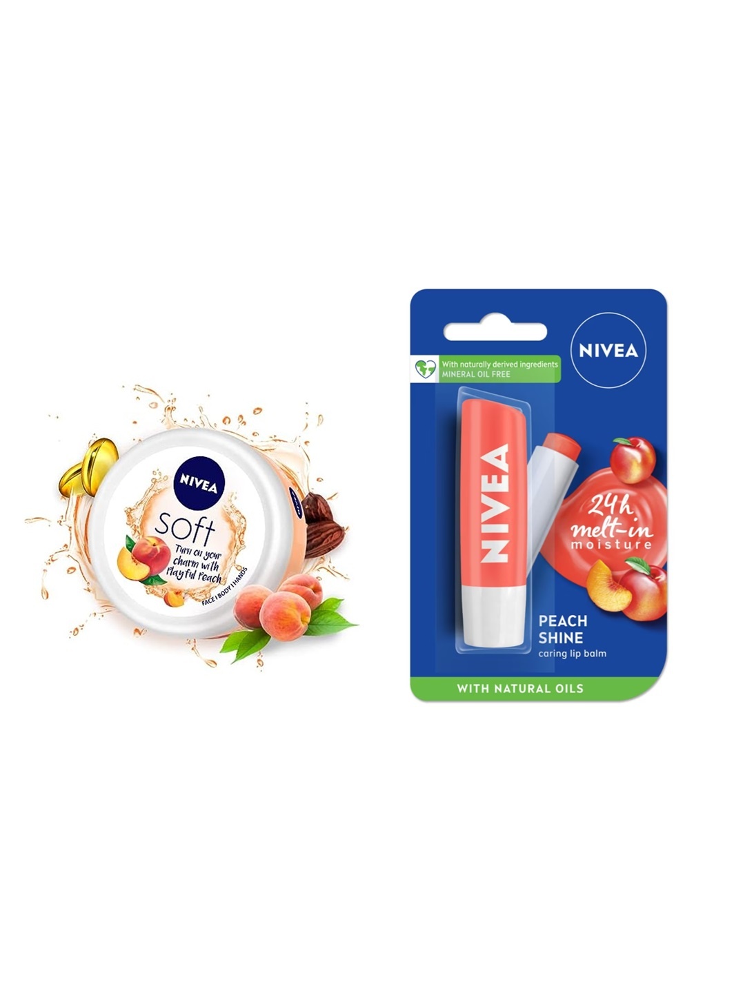 

Nivea Playfully Peachy Combo - Moisturising Cream 200ml & Lip Balm 4.8g, Peach