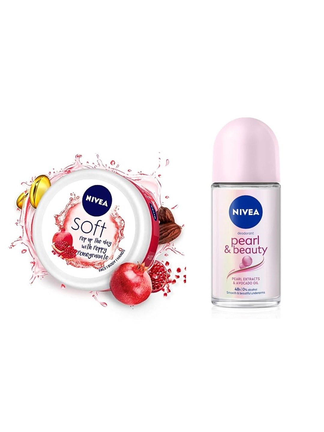 

Nivea Care Combo - Peppy Pomegranate Moisturiser 200ml & Pearl & Beauty Roll-On Deo 50ml, White