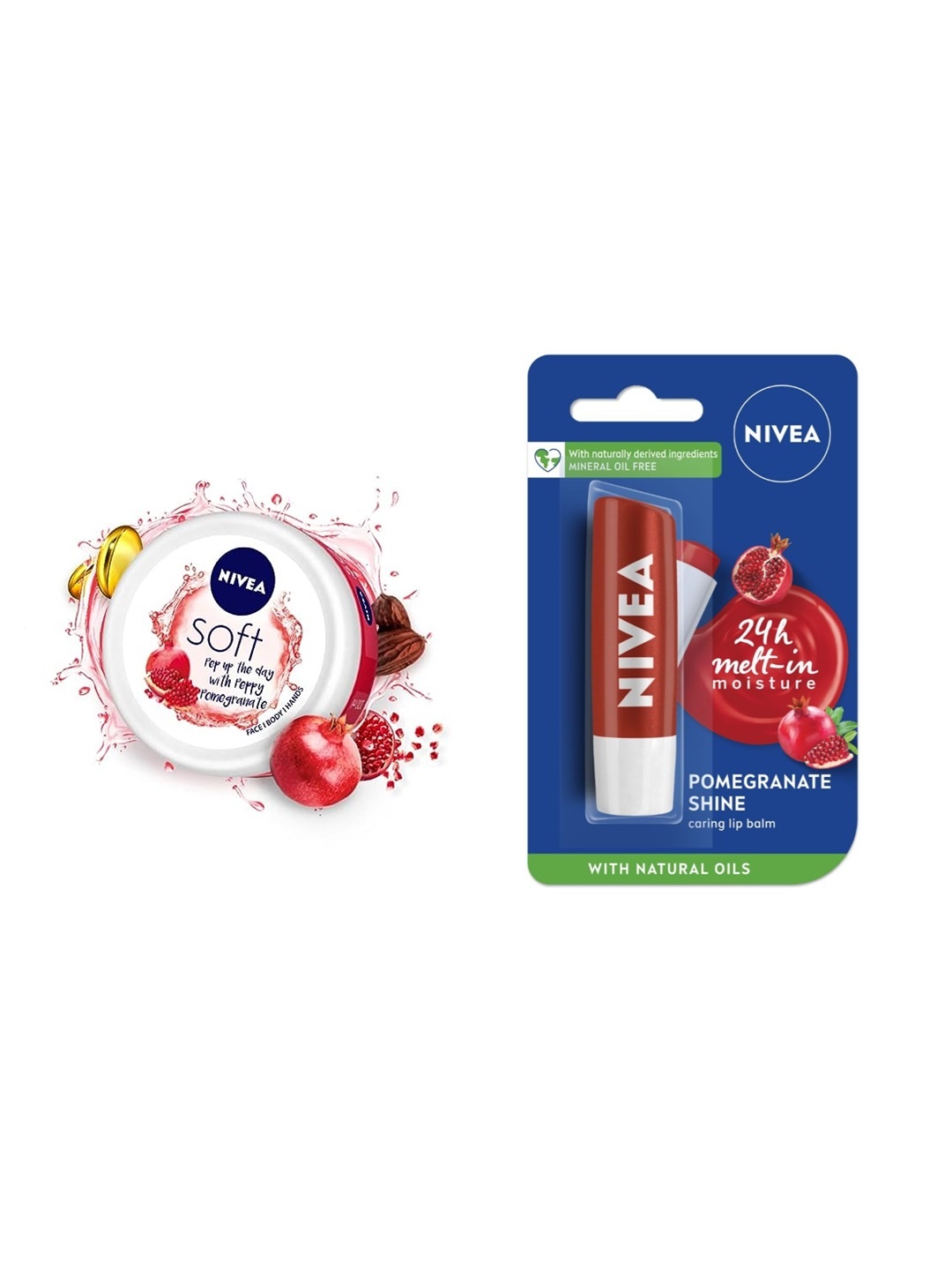 

Nivea Peppy Pomegranate Combo - Moisturising Cream 200ml & Lip Balm 4.8g, Red