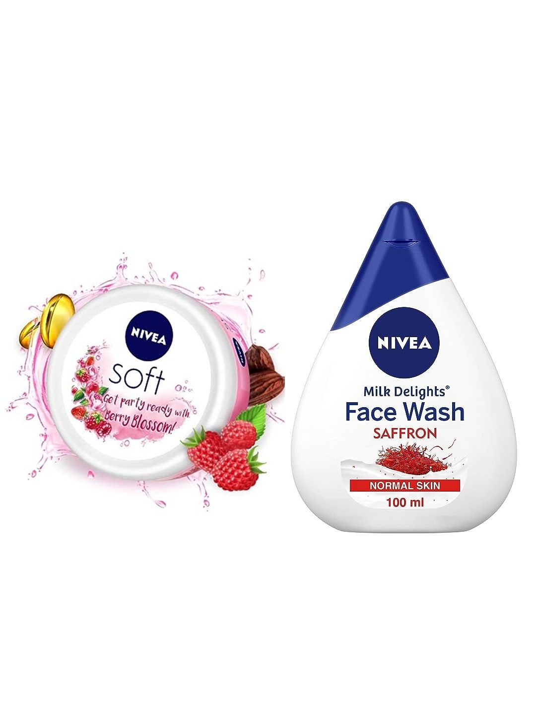 

Nivea Aftershower Combo - Berry Blossom Moisturiser 200ml & Milk Delight Face Wash 100ml, White