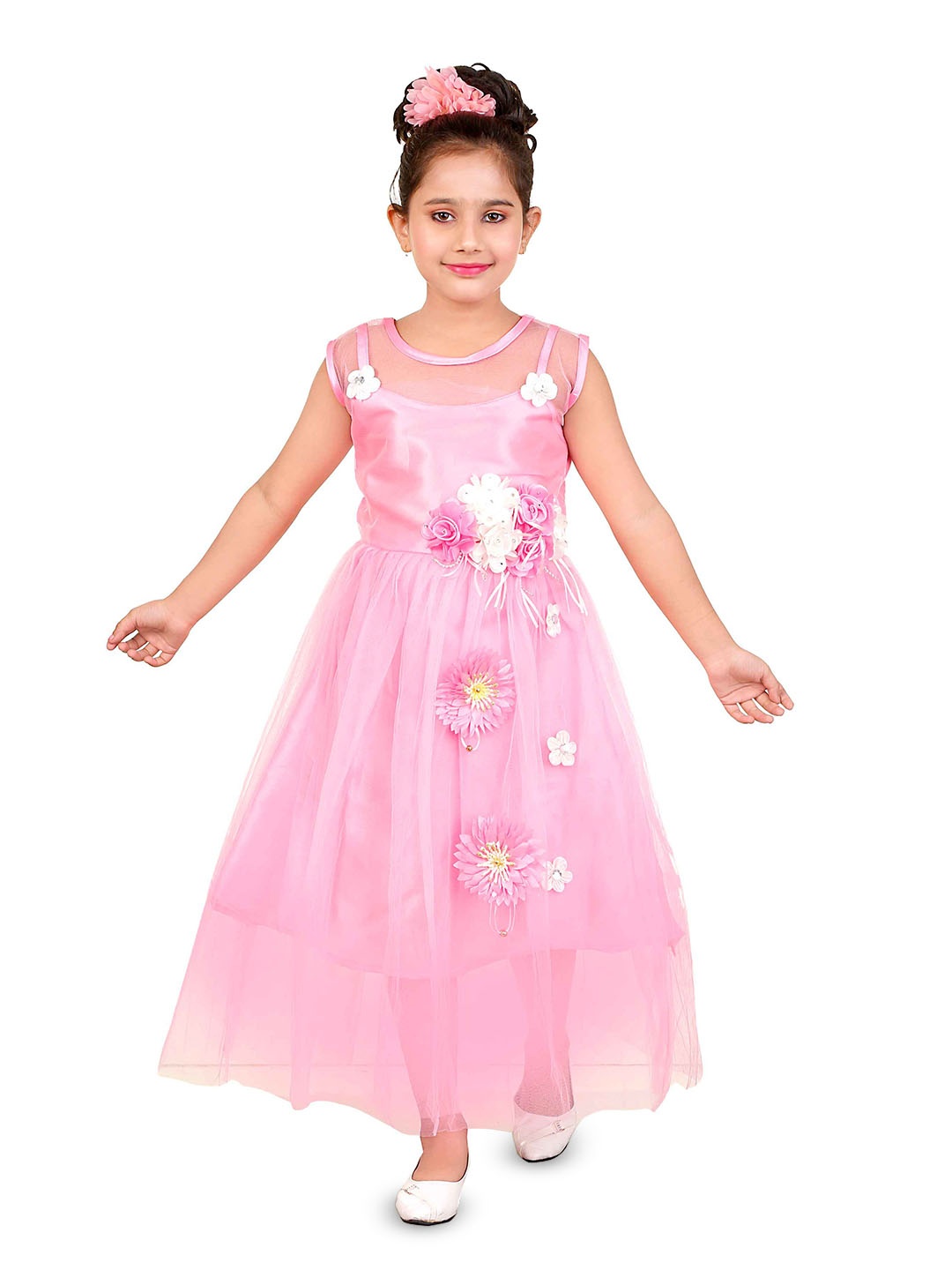 

BAESD Girls Embellished Net Fit & Flare Maxi Party Dress, Pink
