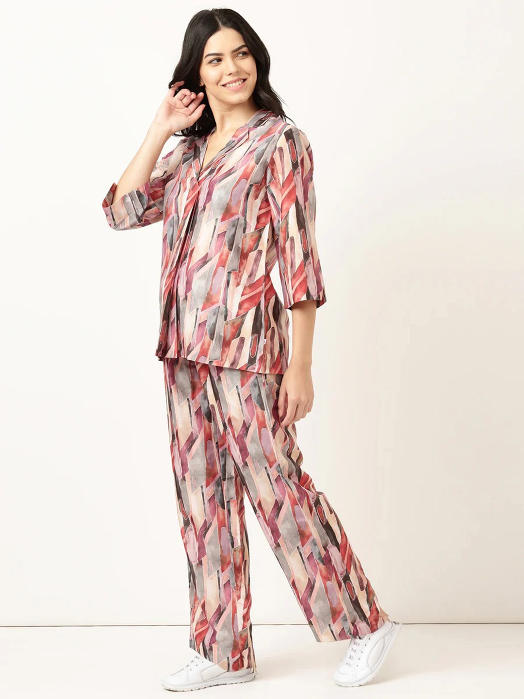 

Bannos Swagger Abstract Printed Shirt Collar Co-ord Set, Pink