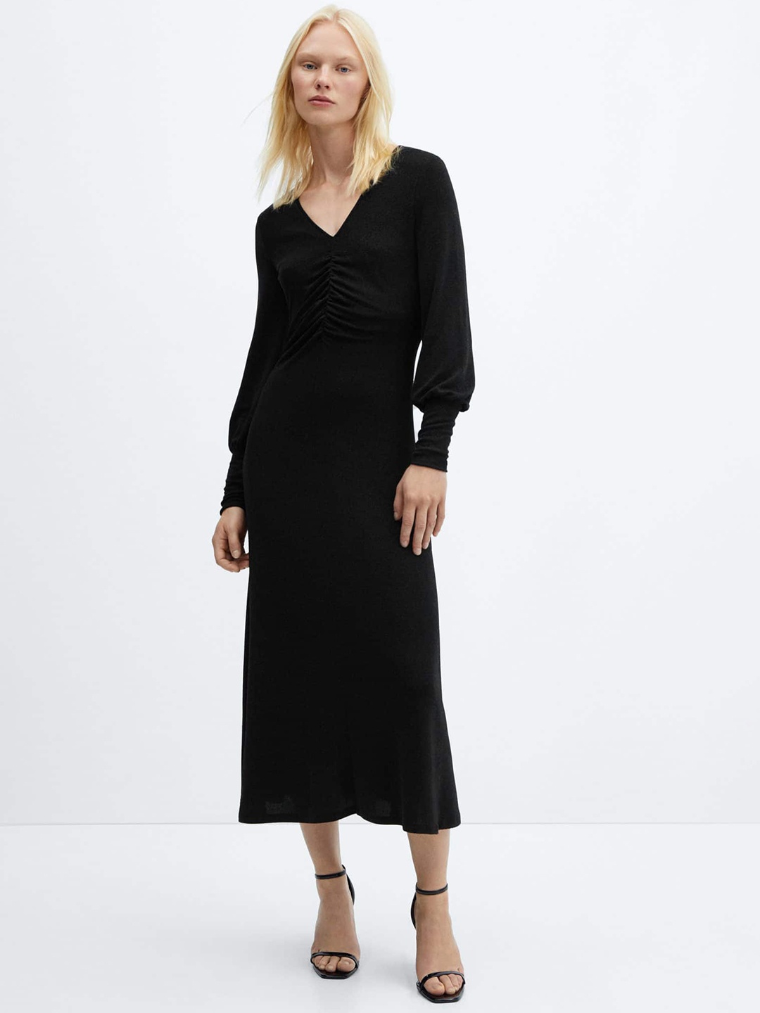 

MANGO Shimmery A-Line Midi Dress, Black