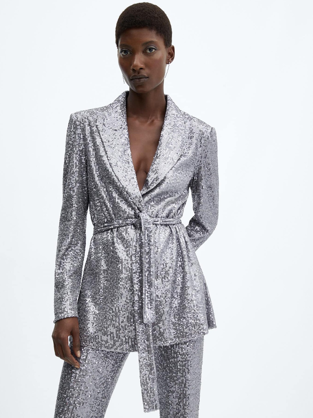 

MANGO Shimmery Blazer, Silver