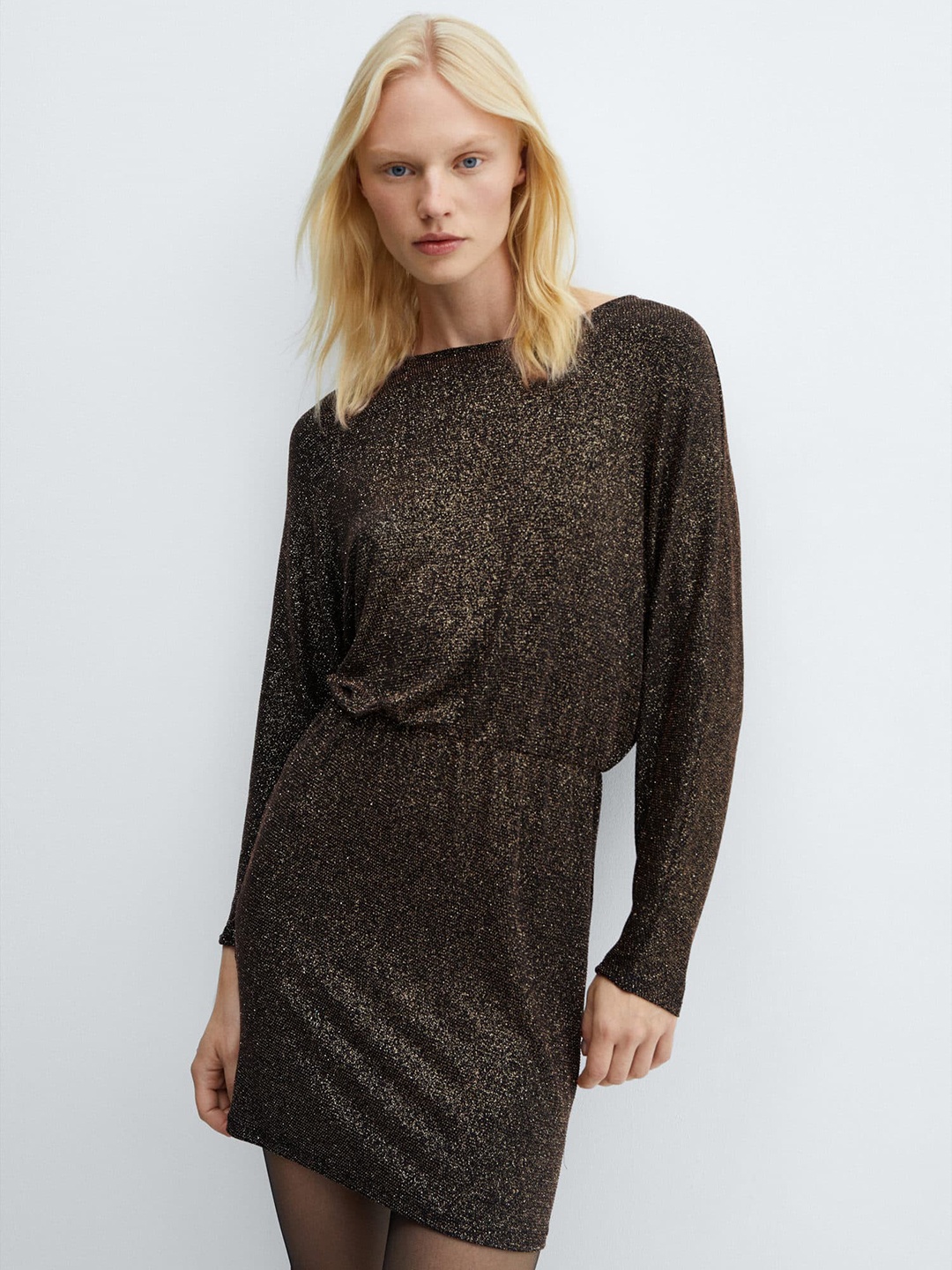 

MANGO Shimmery Sheath Mini Dress, Brown