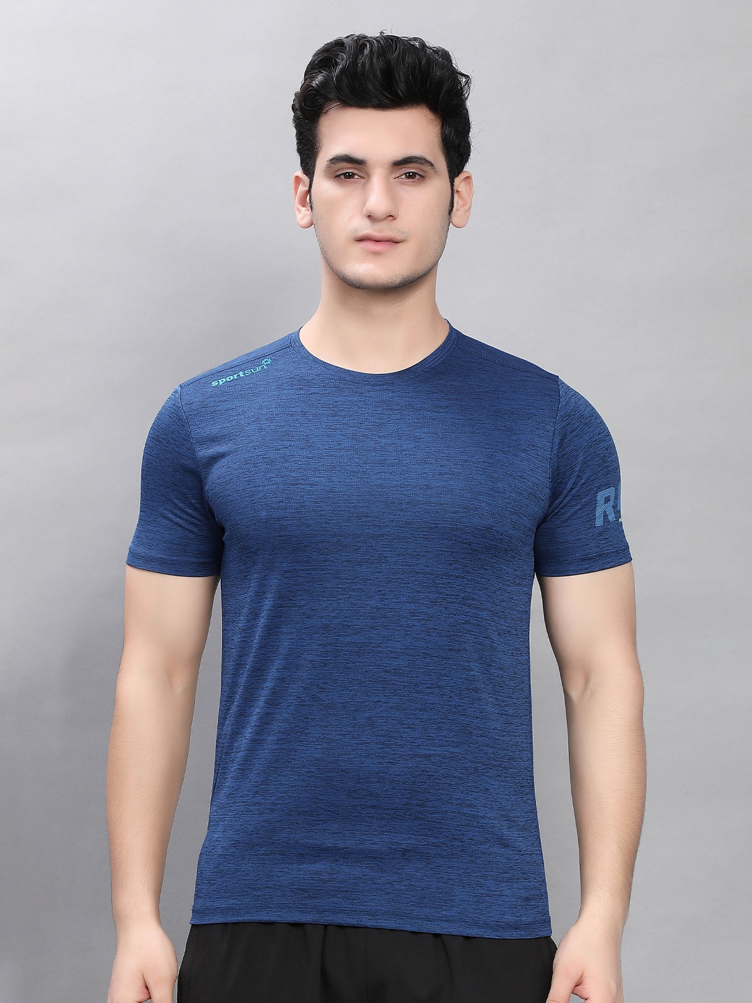 

SPORT SUN Self Design Round Neck Casual T-Shirt, Navy blue