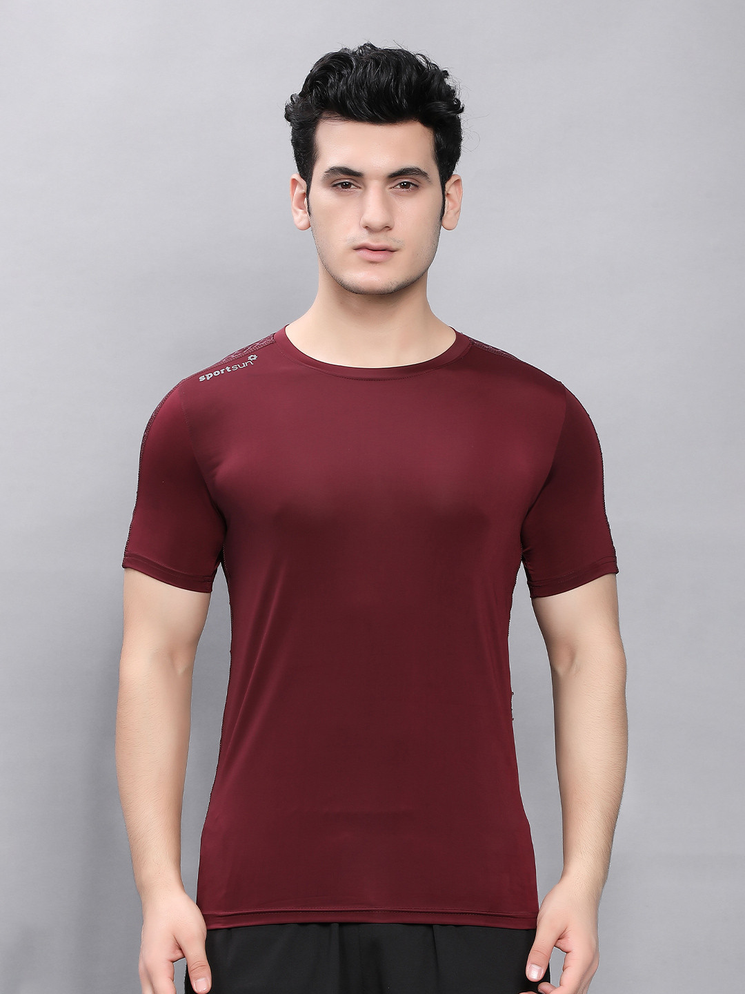 

SPORT SUN Round Neck Sports T-shirt, Maroon