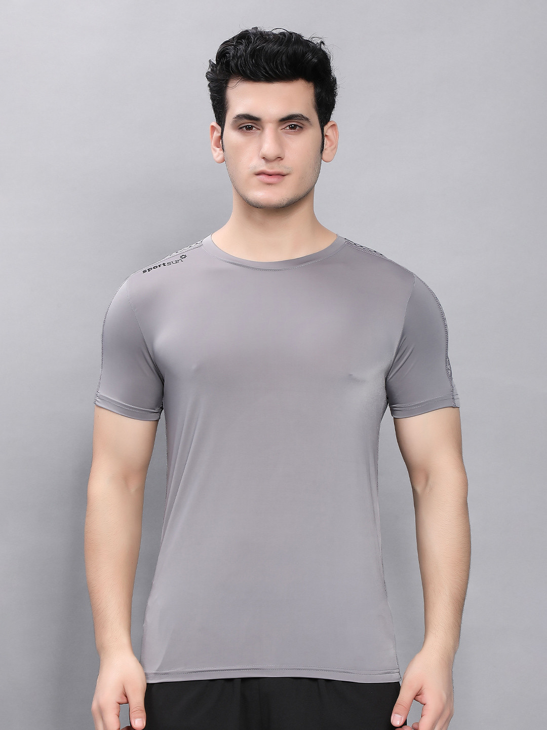 

SPORT SUN Round Neck Casual T-Shirt, Grey