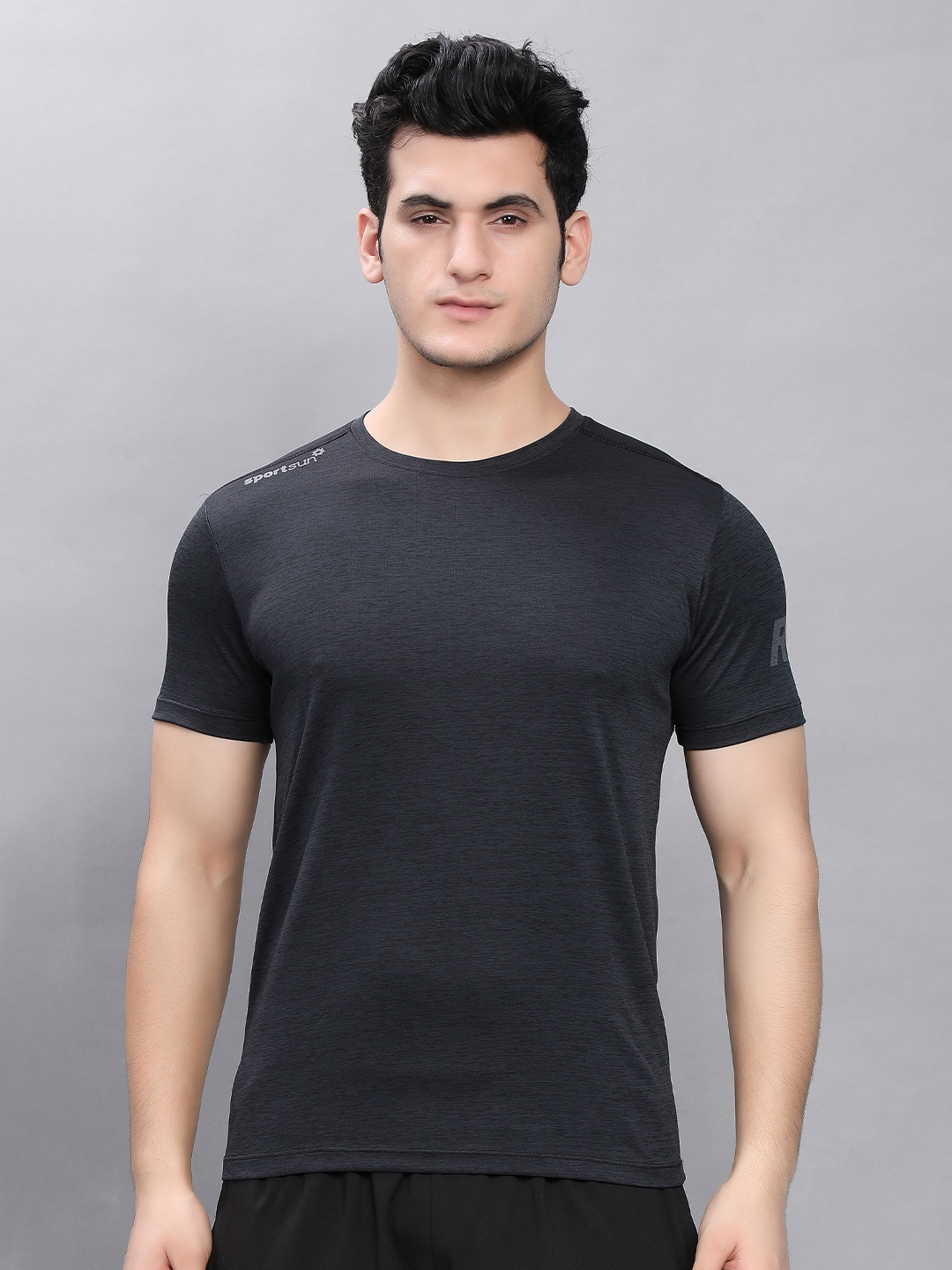 

SPORT SUN Round Neck Sports T-shirt, Black