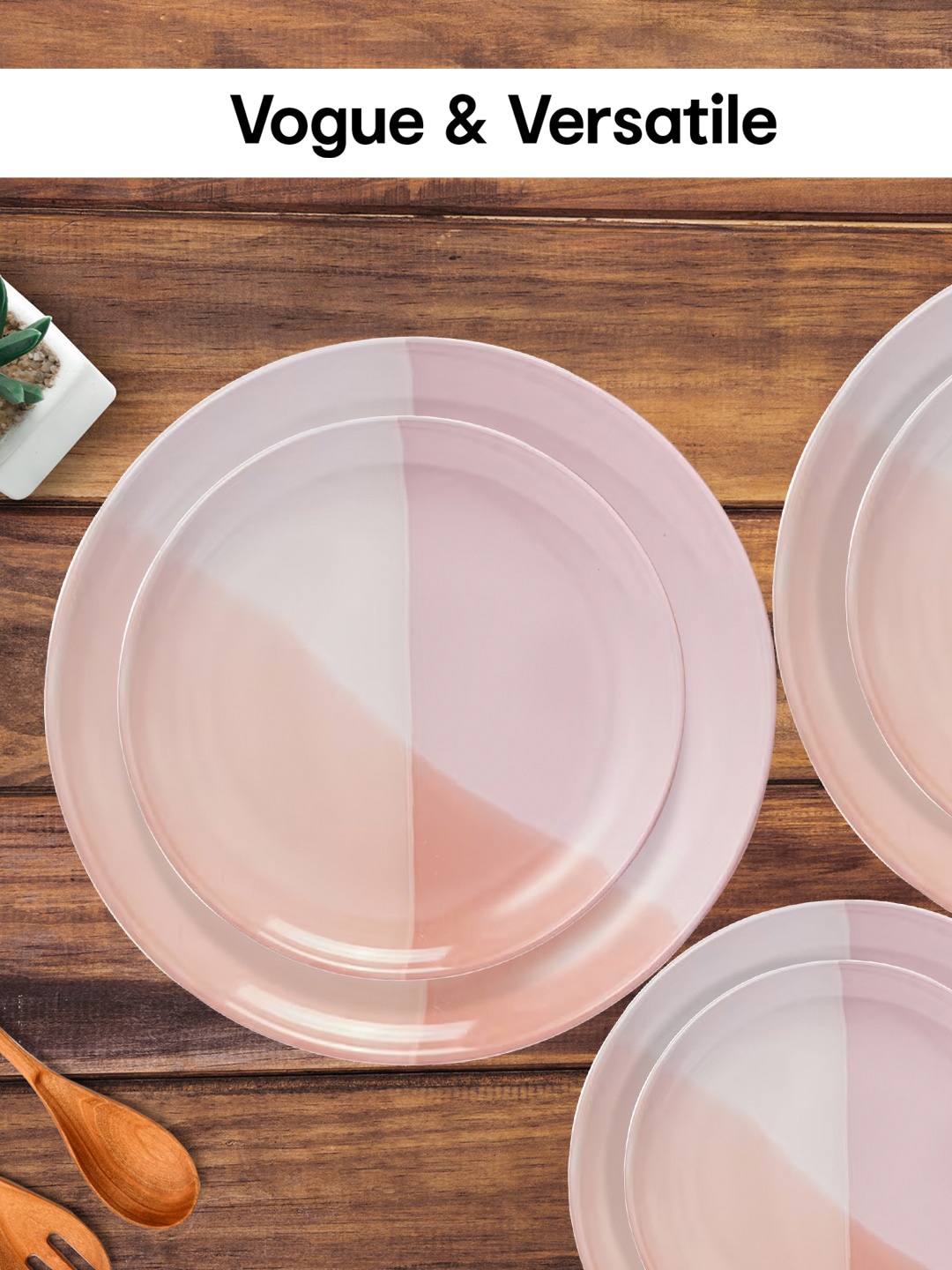 

Anko 12 Pieces Pink & Off White Colourblocked Stoneware Glossy Dinner Set