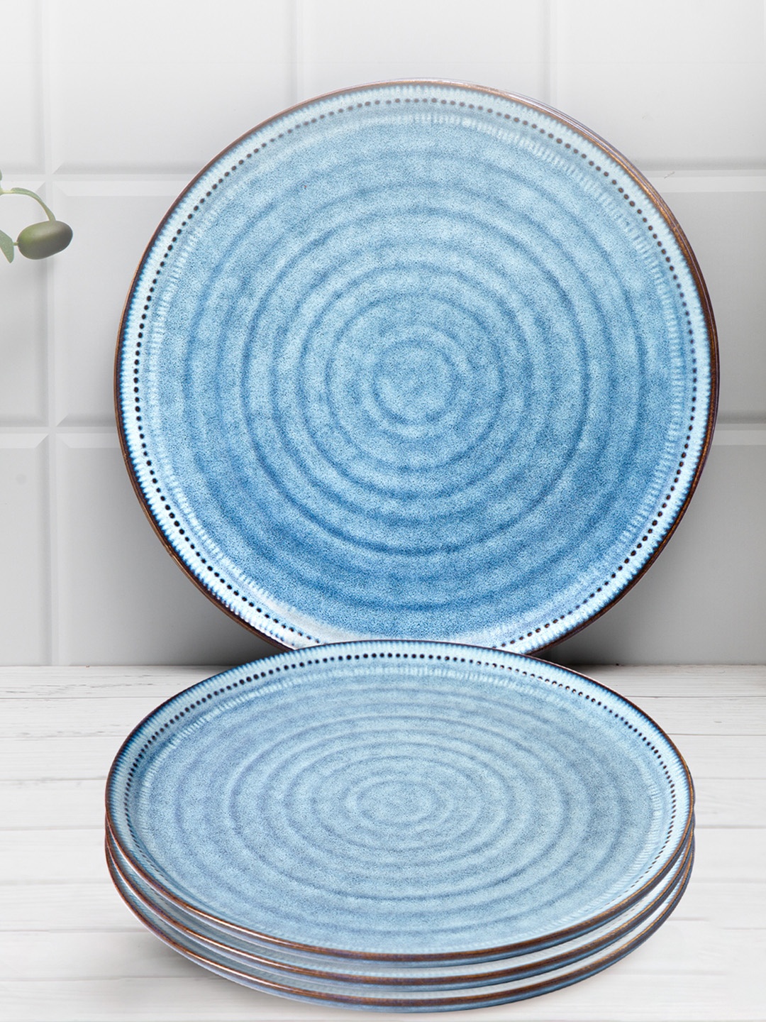 

Anko Blue 4 Pieces Textured Stoneware Glossy Dinner Plates