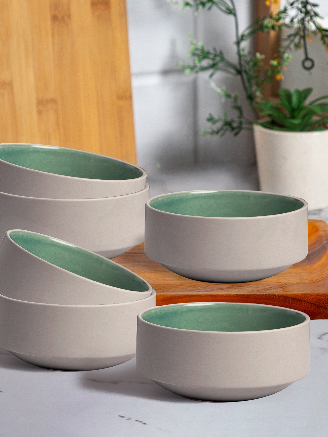 

Anko Green & Cream-Coloured 6 Pieces Stoneware Glossy Bowls
