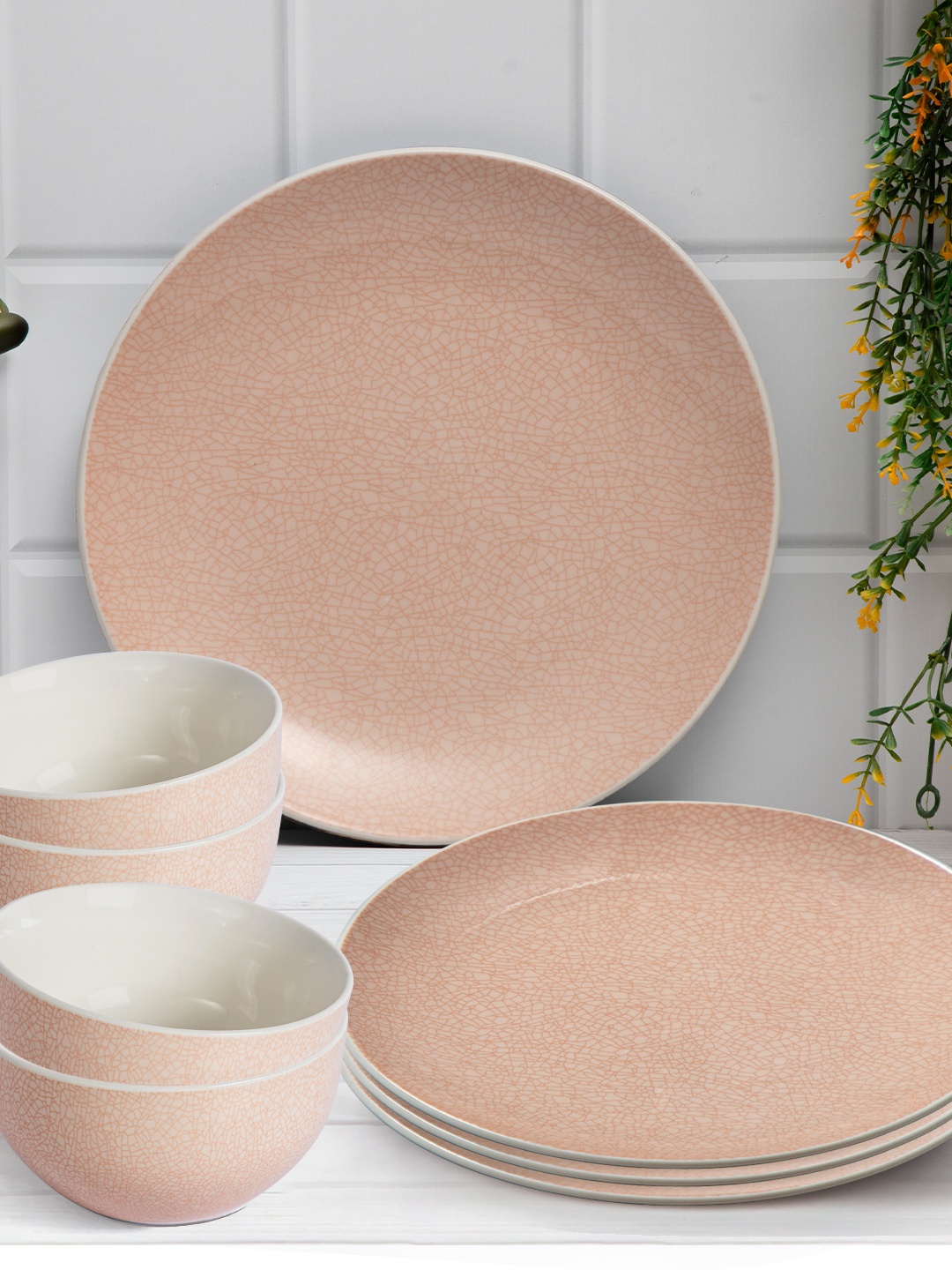 

Anko Pink & Cream-Coloured 8 Pieces Stoneware Glossy Dinner Set